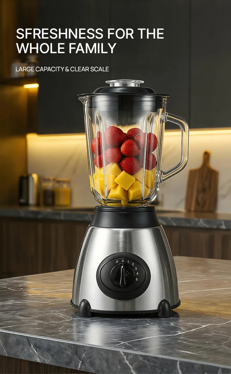 5-Speed Silent Blender 1.5L Glass Jar Multifunctional 2-in-1 Juicer Grinder Household Smoothie Milkshake Food Mixer Kitchen Blen
