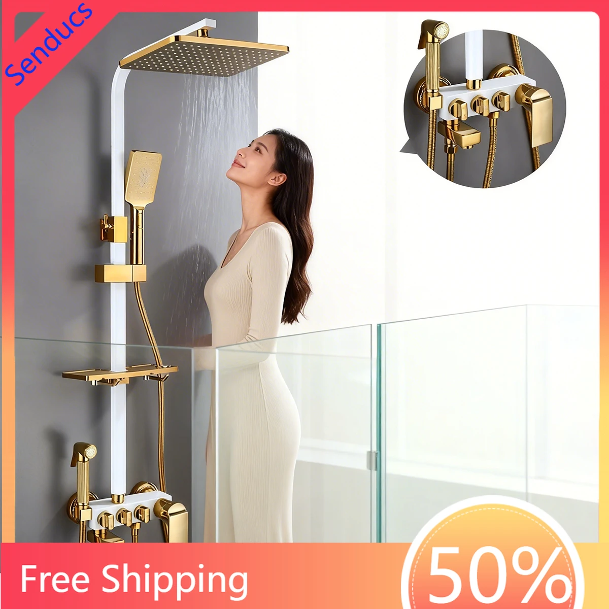Luxury Thermostatic Bathroom Shower Set 12 Inch Rain Shower Head Brass Hot Cold Mixer Faucet Complete Bathroom Shower System