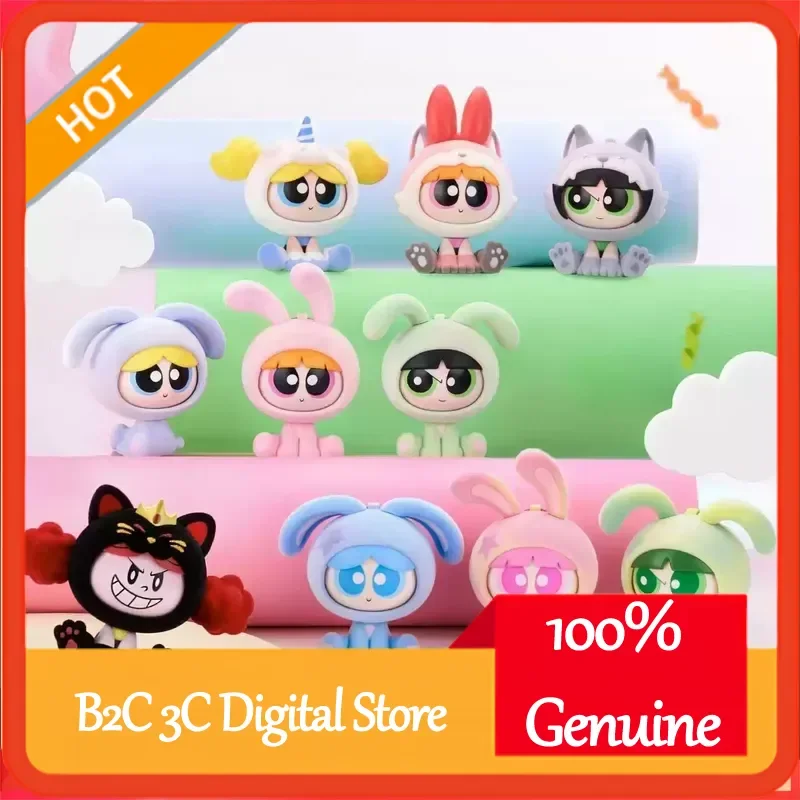 

Kayou The Powerpuff Girls Spin Fun Team Series Flocked Blind Box Keychain Pendant Cute Kawaii Figure Gift For Cartoon Manga Fans