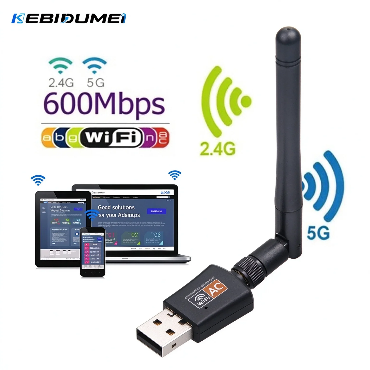 KEBIDUMEI Mini USB WiFi Adapter 150/600Mbps 2.4GHz/5GHz 802.11ac Dwuzakresowa karta sieciowa bezprzewodowa dla komputerów PC i laptopów z systemem Windows