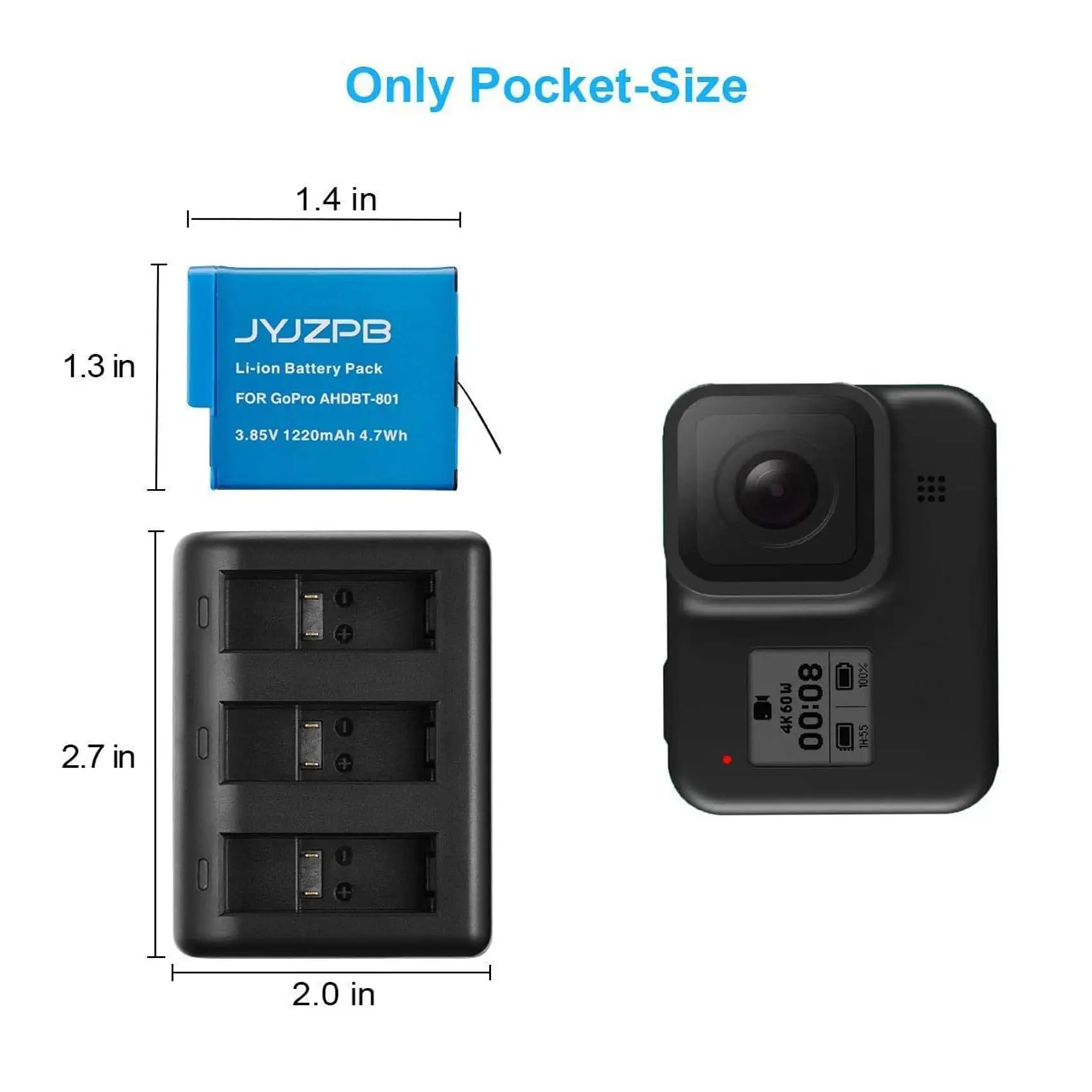 Paquete de 3 baterías de 12200mAh para GoPro hero 8 + LCD, cargador de 3 ranuras con puerto tipo C para GoPro Hero 8 Go Pro He ro 7, Cámaras Deportivas