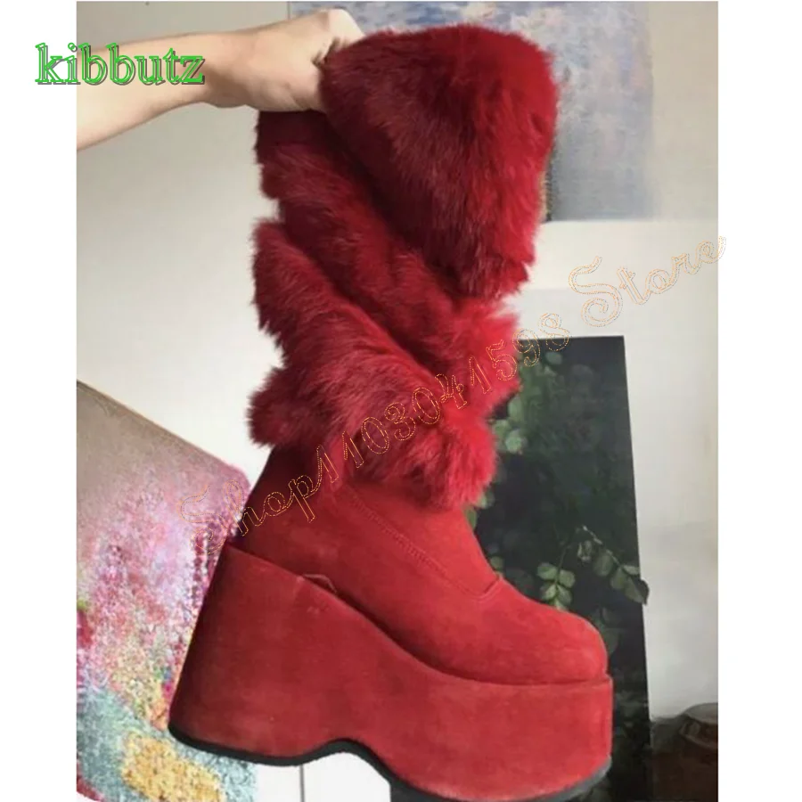 

Winter Furry Warm Boots,Fashion Thick Soled Round Toe Mid Calf Boots Women Camping Party Snow Boots 2023 New Zapatos Para Mujere