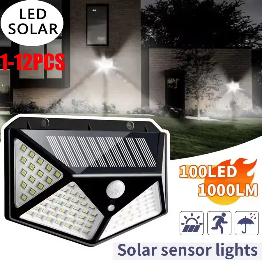 

1/2/4/6Pcs 100 LED Solar Wall Lights Outdoor Solar Lamp Motion Sensor Solar Powered Sunlight Street Light for Garden Night Light