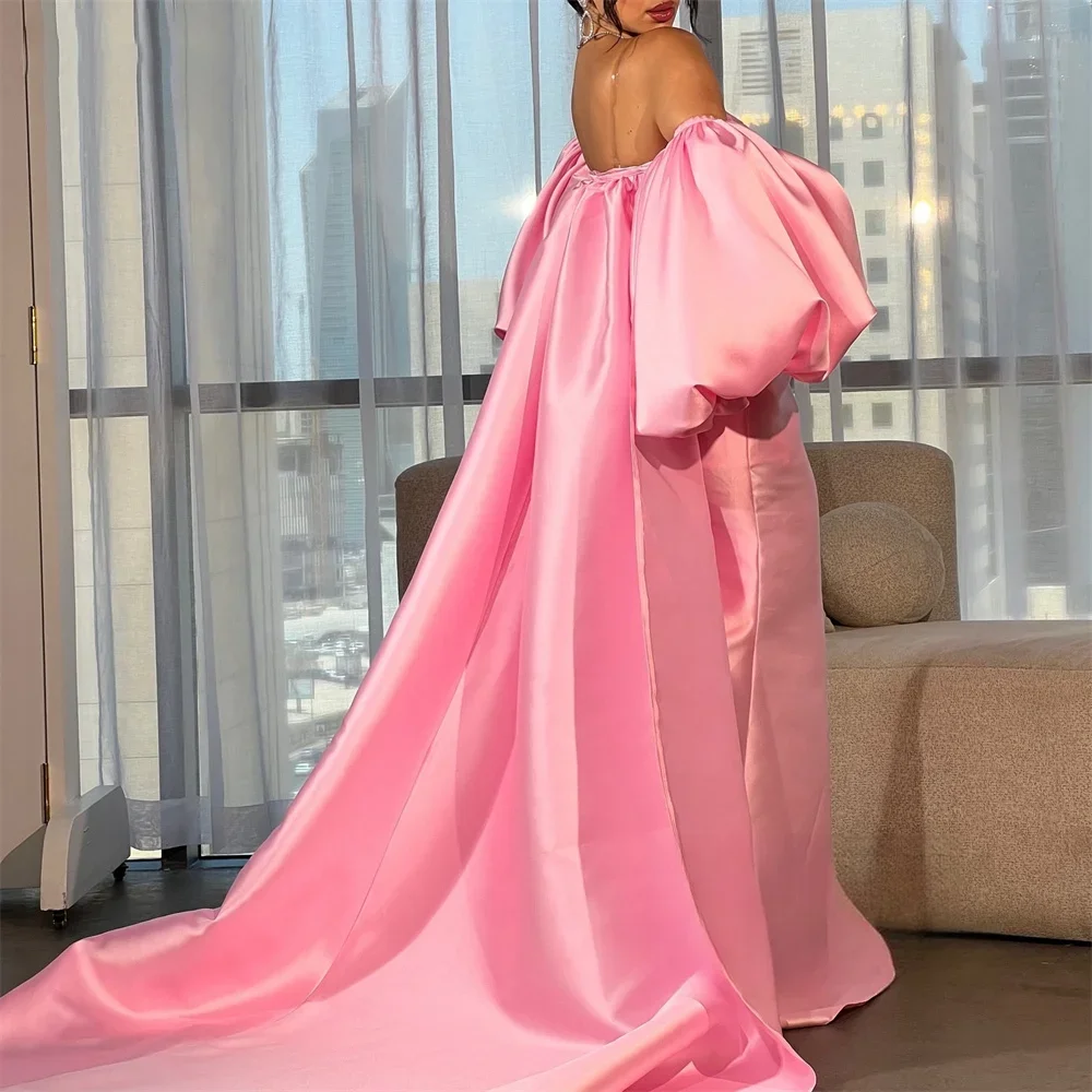 Pink Satin Evening Detachable Train With Puffy Sleeves Wedding Removable Skirt for Dresses Party Prom Cape Bridal Overskirts