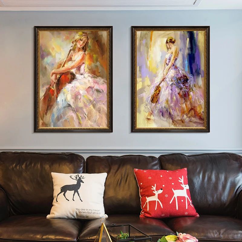 Art Music Girl Women Playing Violin Modern Handpainted Abstrat Oil Painting Canvas Home Decor Wall Art Picture For Living Room