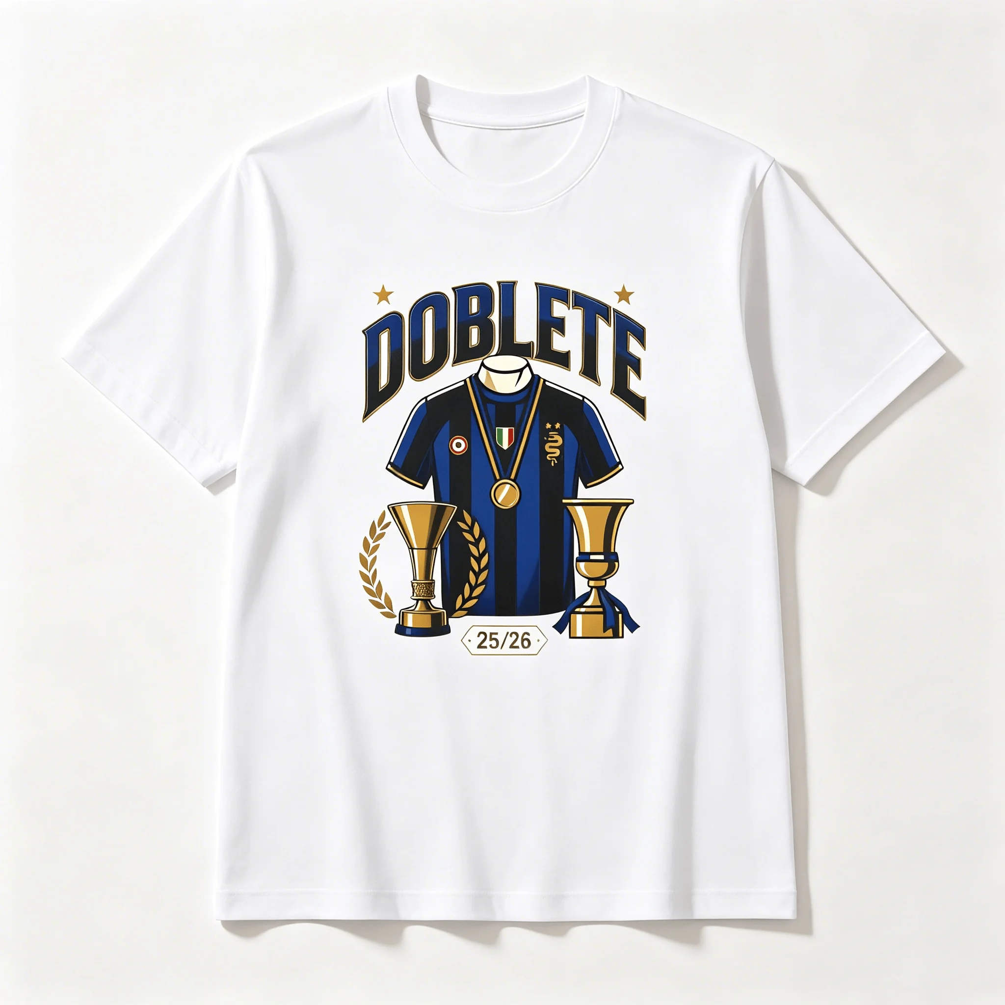 Camiseta Doblette Inter Scudetto Coppa Italia, Trofeos, Medallas, Campeonato, 2025-2026, Camiseta de Verano para Hombre y Mujer, Algodón, Estilo Y2K