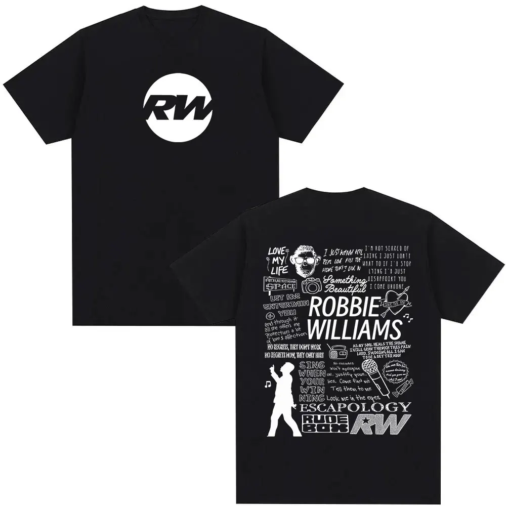 Robbie Williams Rw Tour Album Merch T-Shirt Männer Frauen Mode Harajuku Kurzarm T-Shirt Sommer O-Ausschnitt Baumwolle Tees Streetwear
