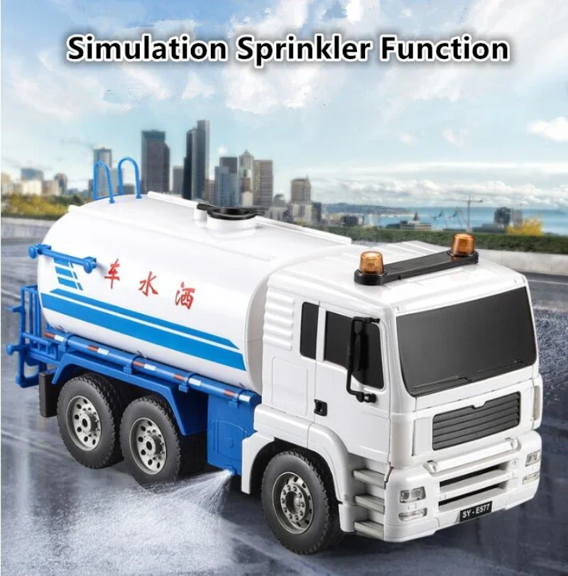 Camión grande doble E577, coche teledirigido, camiones de agua, rociador con luces de sonido de simulación, juguetes para camiones para niños