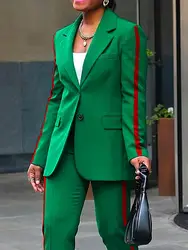 Bonboho 2024 primavera e l'estate elegante Blazer a righe laterali verde abbottonato cappotto per giacca Casual da pendolare femminile urbana