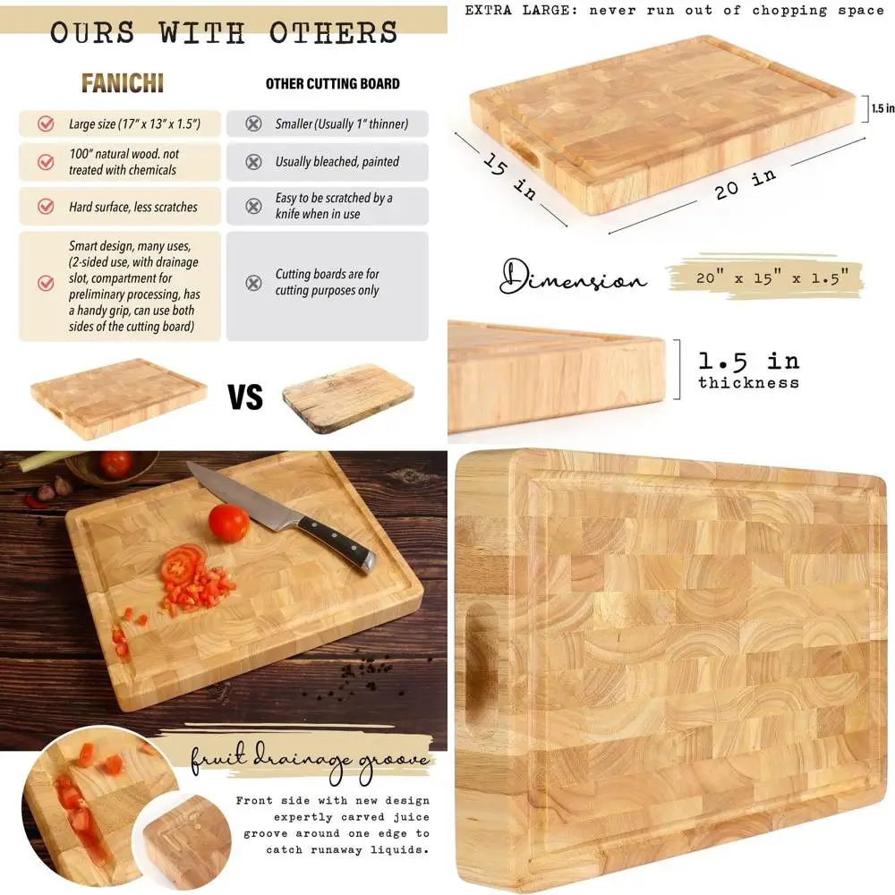 

Extra Large 20x15x1.5 Thick End Grain Cutting Board with Juice Groove for Heavy-Duty Use
