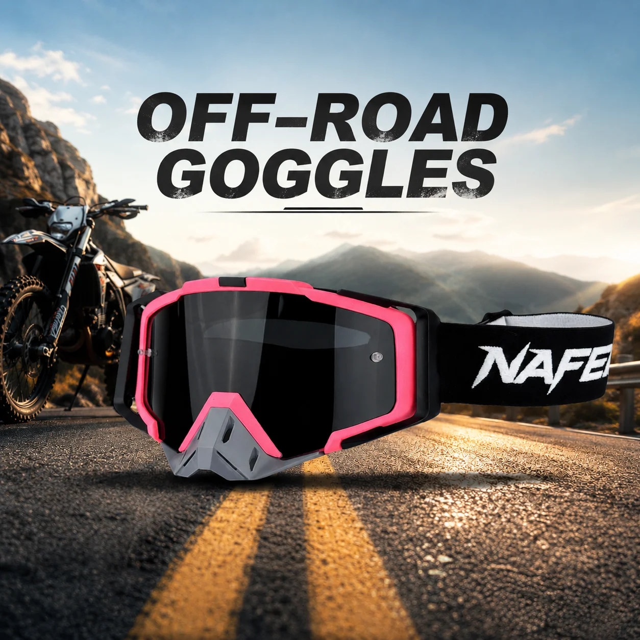 NAFEIB MX Off Road Goggles HD Lens Soft Sponge Liner Adjustable Strap for Motorbike Dirt Bike ATV Racing