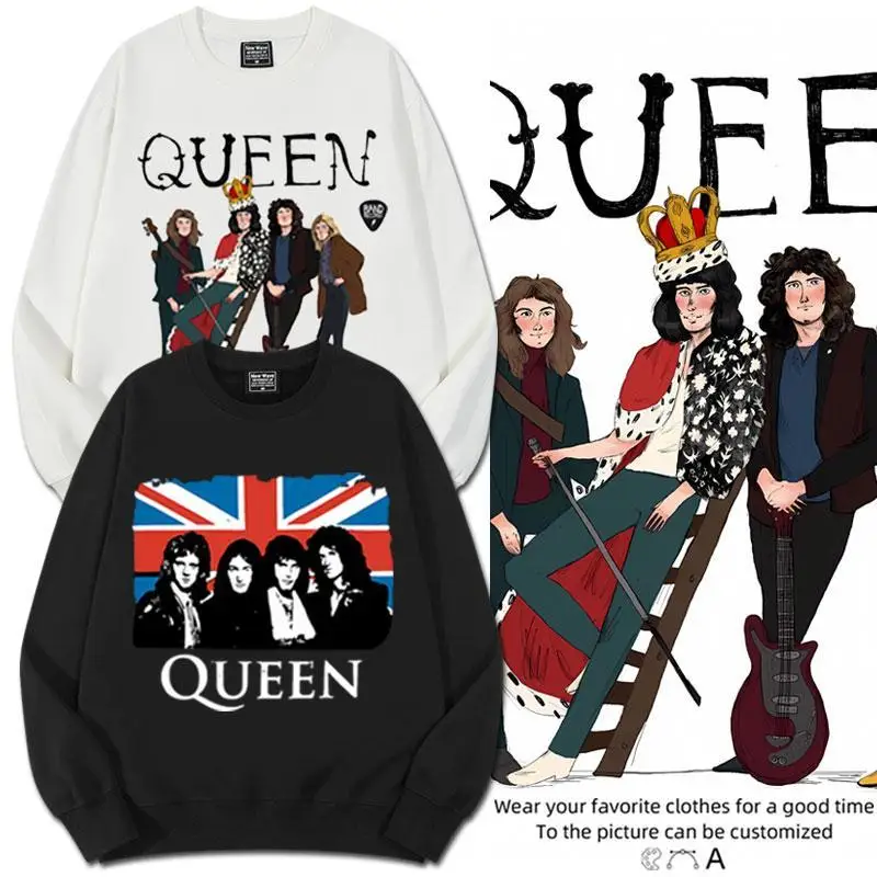 European and American Heavy Metal Rock Band Queen Band Printed Hoodie Autumn and Winter Unisex Hip-hop Cool Sports Shirt