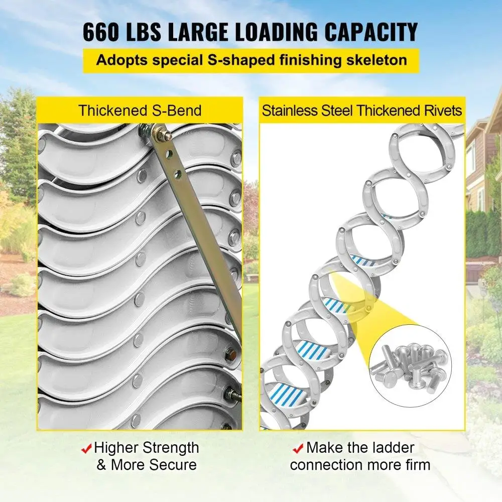 접이식 벽걸이형 12단 계단, 팔걸이 포함, 높이 98인치까지 적합, 흰색