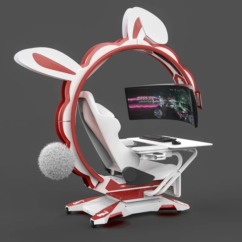 JJWhite Light Wheel Computer Cockpit Ergonomic Integrated Table And Chair Space Capsule Game E-sports Chair