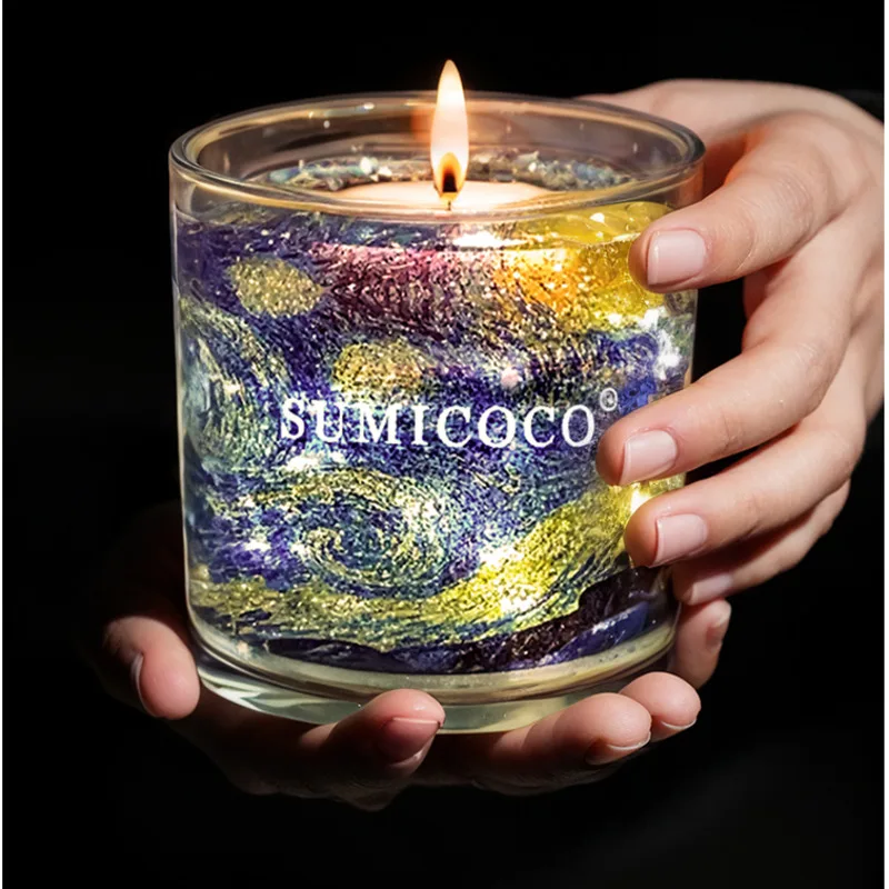 Van Gogh Starry Night Candle, Low-Temperature Wax Material Fragrance, Bedroom Bedside Candle Stand, Ambiance Companion Gift Box