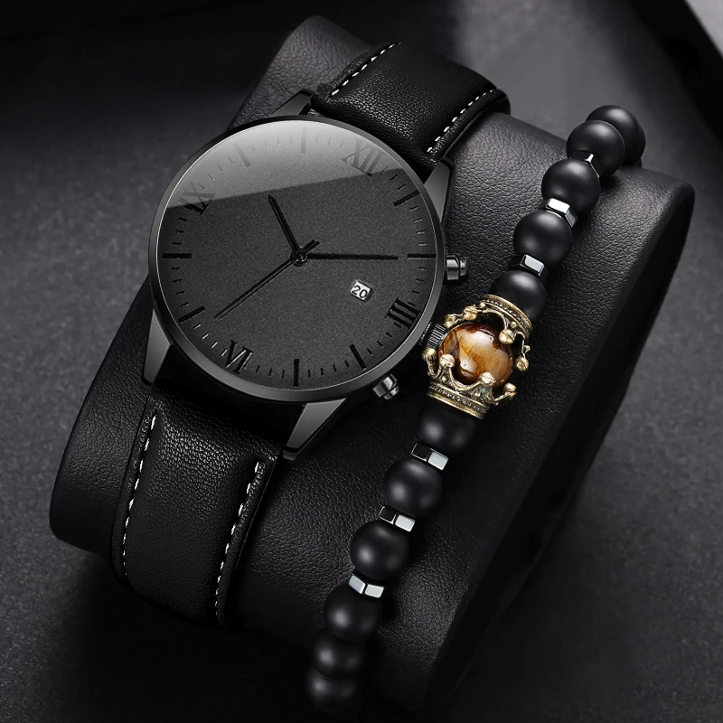2Pcs Men's Watch Set, High Grade, Recommended Gift For Eid Al-Fitr, Easter, New Year, Anniversary Celebration