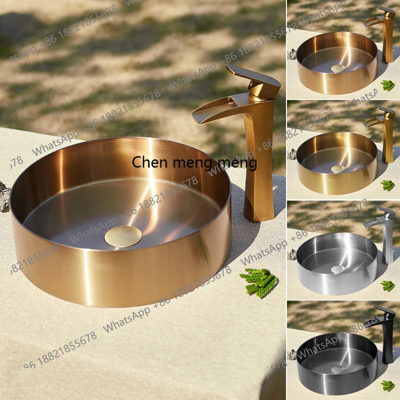 

Villa courtyard stainless steel wash basin antique outdoor round table basin hotel golden wash basin