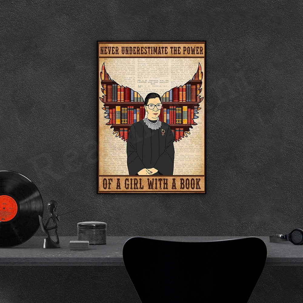 RBG Posters, Ruth Bader Ginsburg Quotes, Infamous RBG Canvas, Never Underestimate the Power of Women With Books, Book Lover Gift