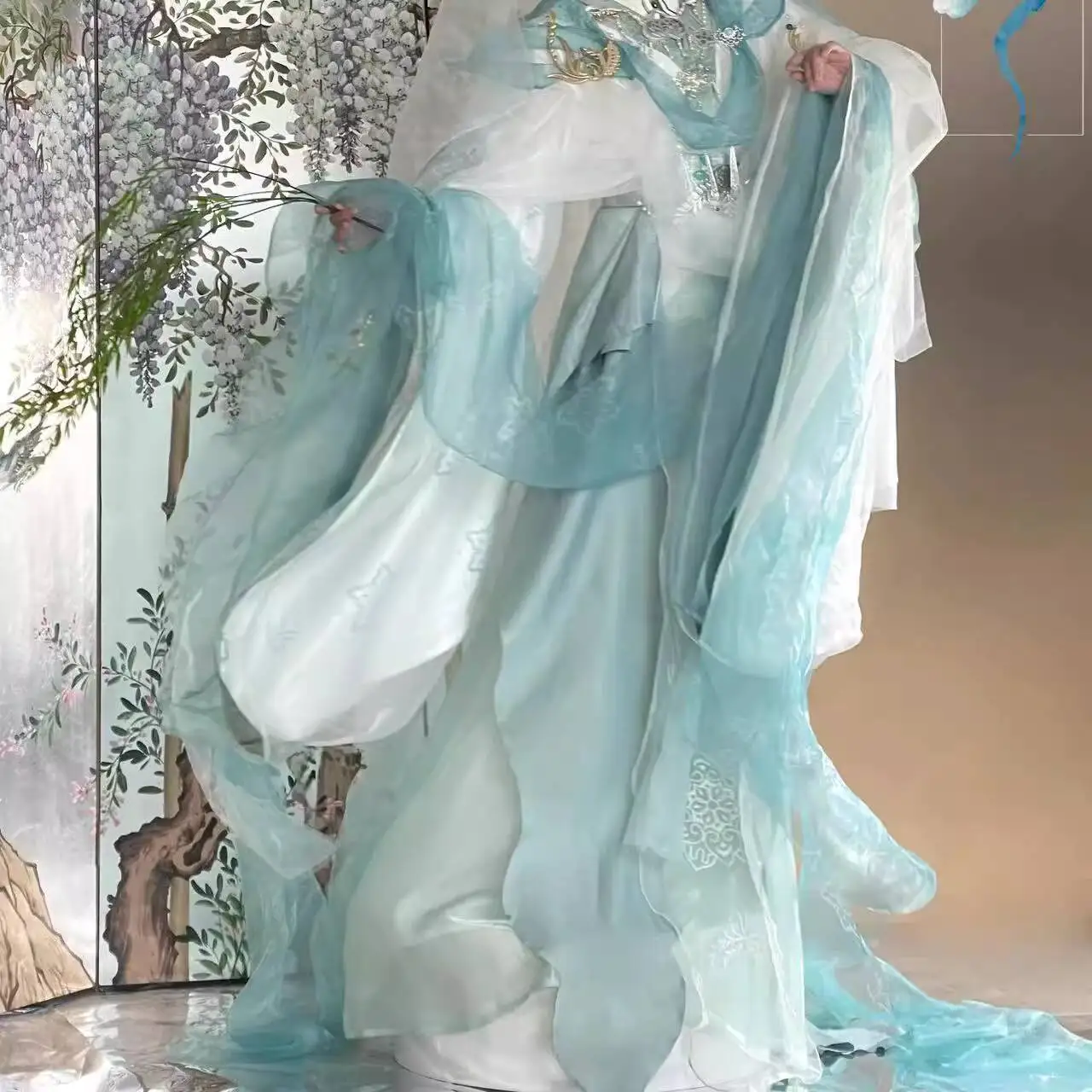 

Halloween Costume Cosplay Chen Dengshu Wang Cosplay Ancient Style Embroidered Print Blue-green ‌Ashes Of The Kingdom‌ Like Kite