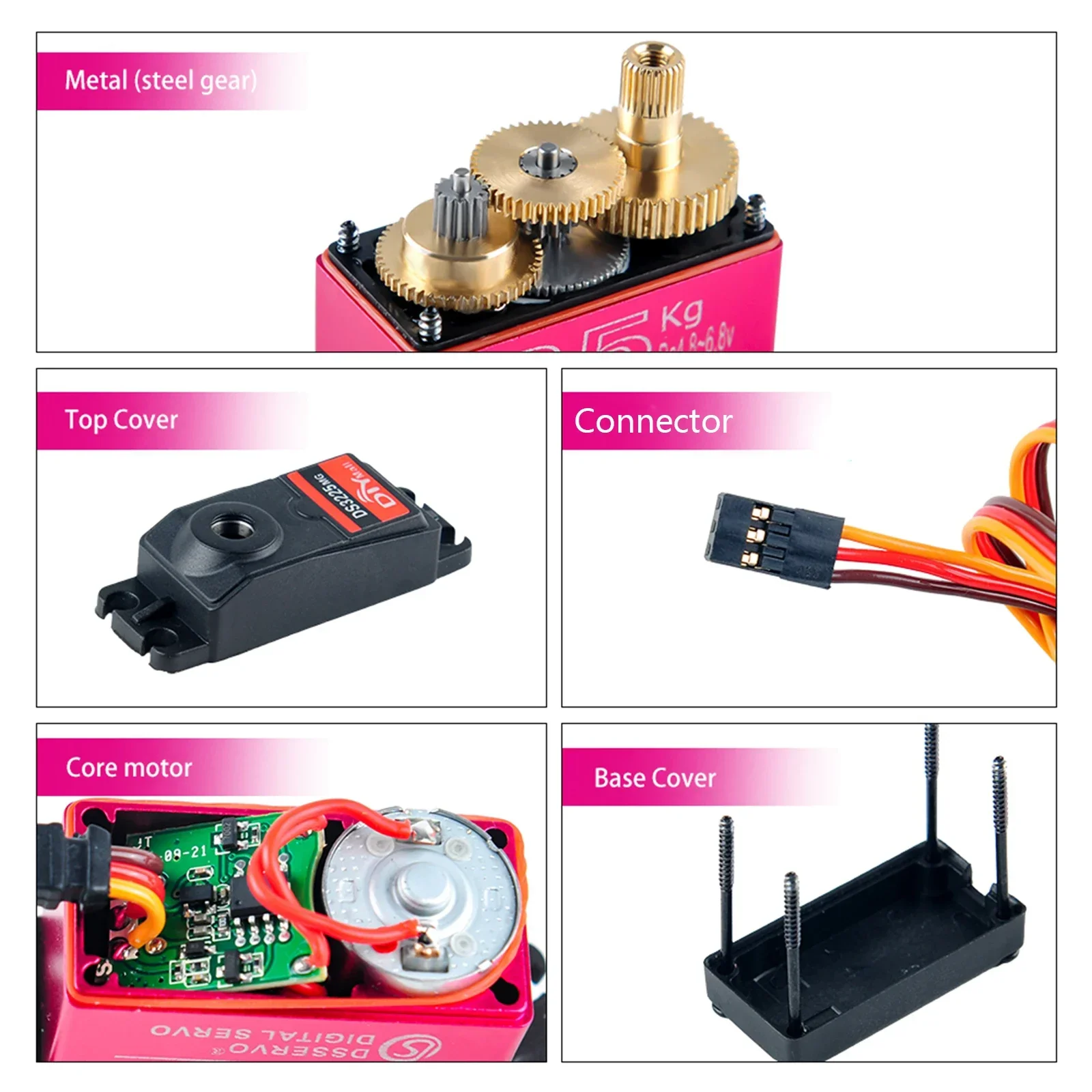 Servomotor digital ds3225 25kg, 180/270 graus de alto torque, engrenagem de metal completa, servo rc com servo à prova d'água 25t para carros baja 1/8