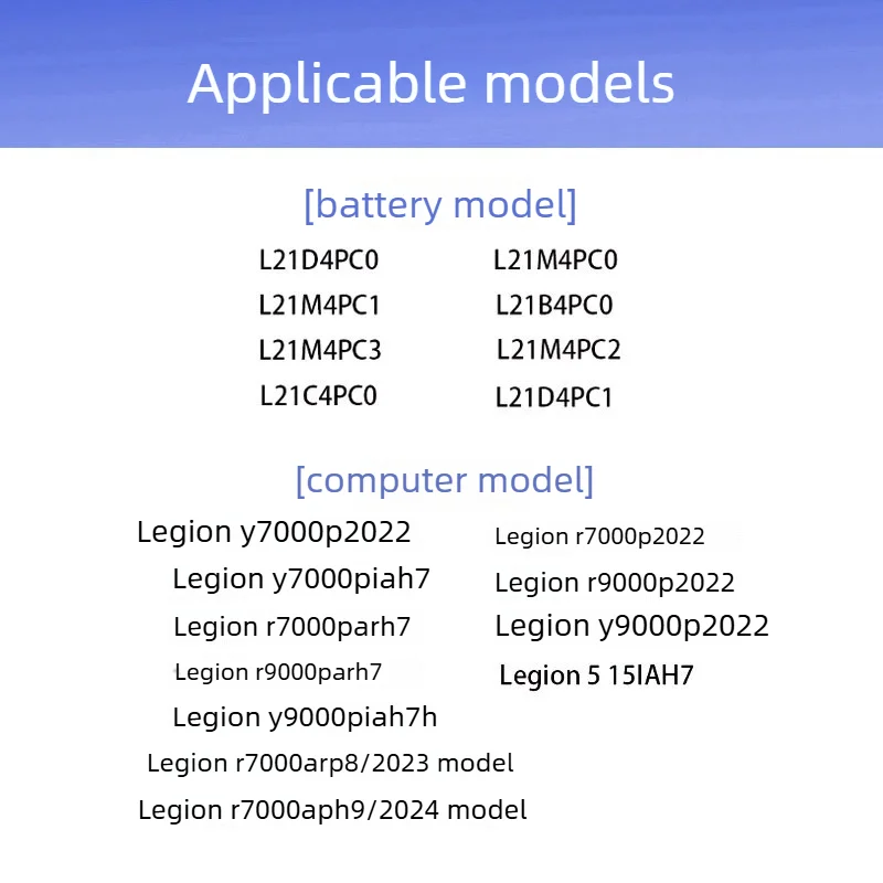 Suitable for Lenovo Legion Y7000P (2022) R7000P Y9000P R9000P Battery L21M4PC2 Laptop Battery New Large Capacity 17.6V 5052mAh