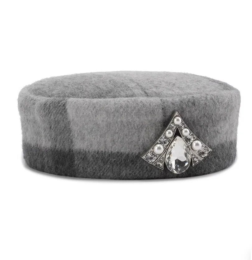 

Autumn and winter vintage diamond embellished flat woolen hat for women's beret