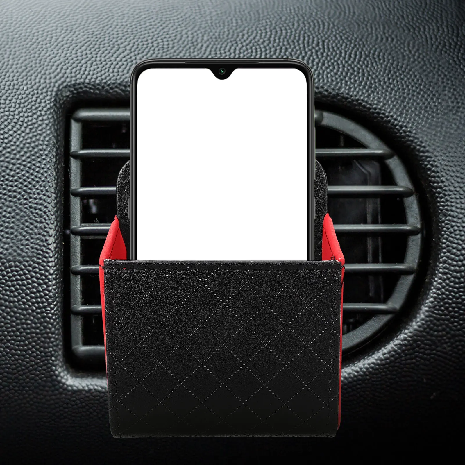 

Multifunction Storage Bag Black Red Pu Phone Holder Organizer Car Vent Accessories Air Vent Pouch Storage Solution Car
