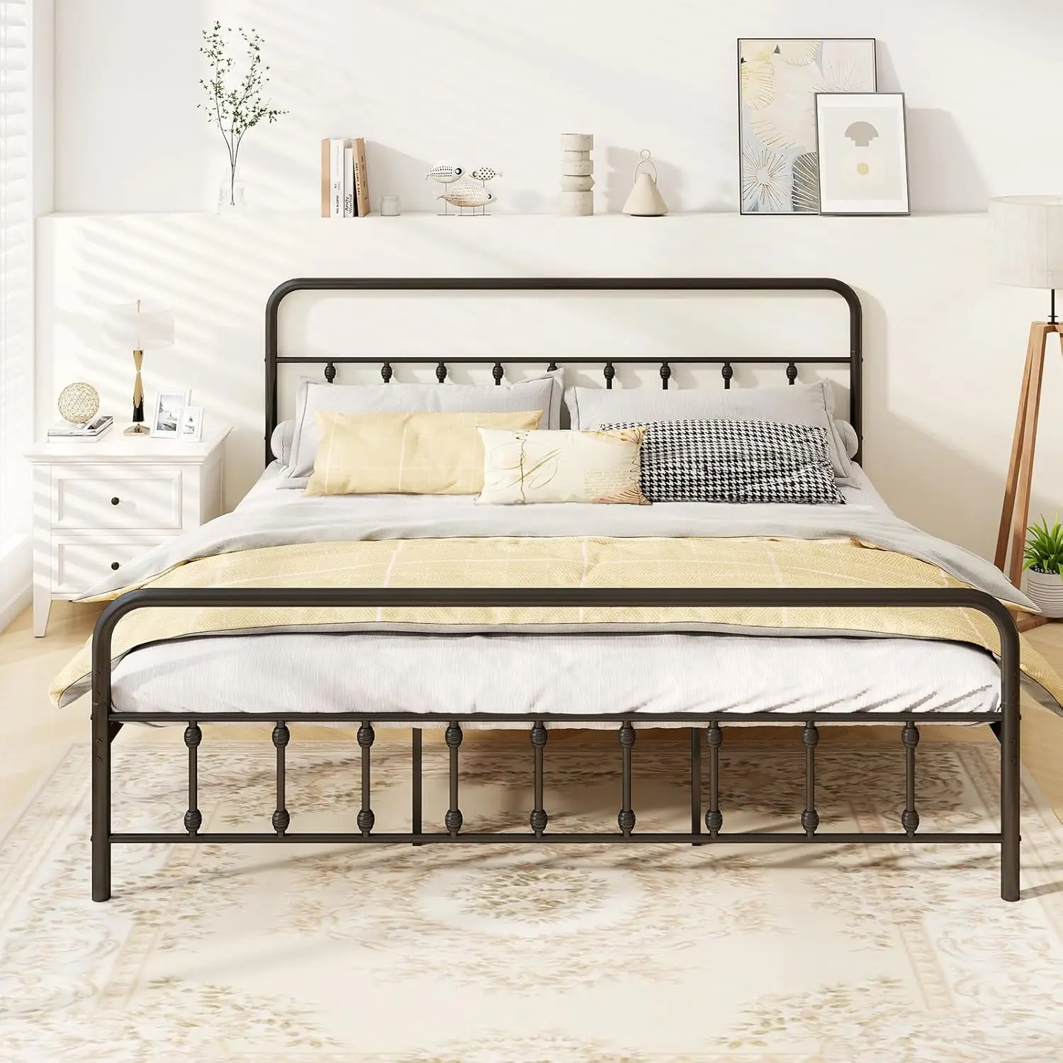 

Металлическая кровать King Size с изголовьем и изножьем, металлическая кровать-платформа в викторианском стиле с местом для хранения, на заказ
