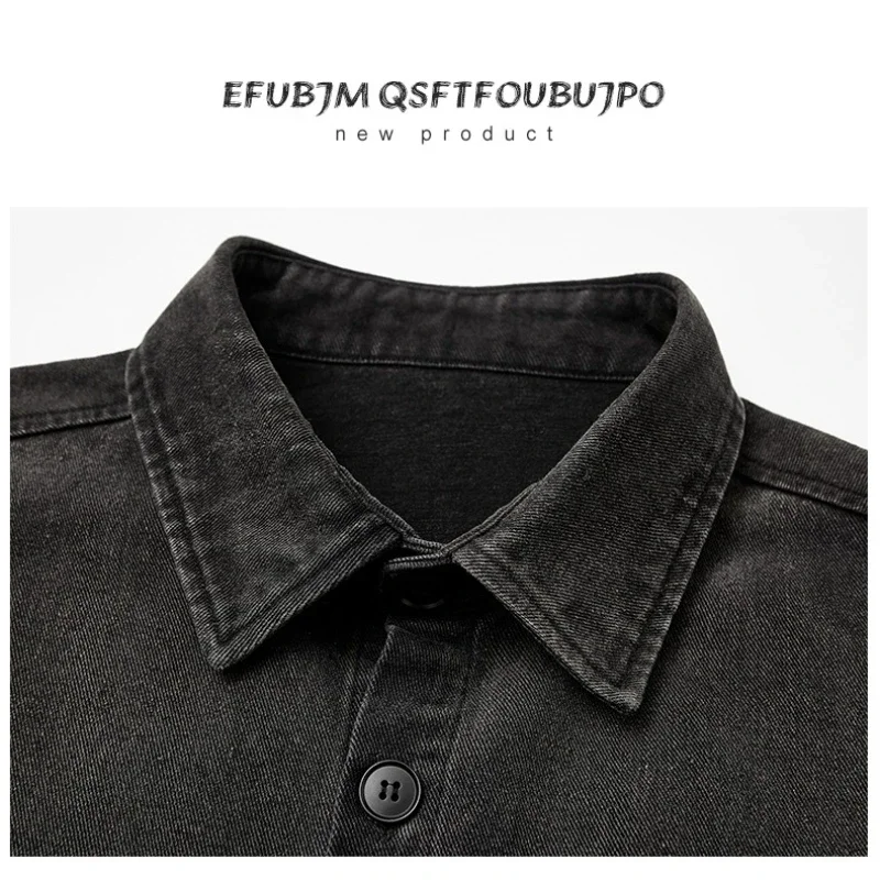 M-5XL الرجال خمر غسلها الدنيم قميص سترة المتضخم الشارع الشهير القطن مزيج تلاشى الأسود الأمريكية الرجعية الطبقات قميص