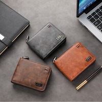 Luxury PU Leather Short Wallet Zipper Solid Color Coin Purse Large-capacity Card Holder Man