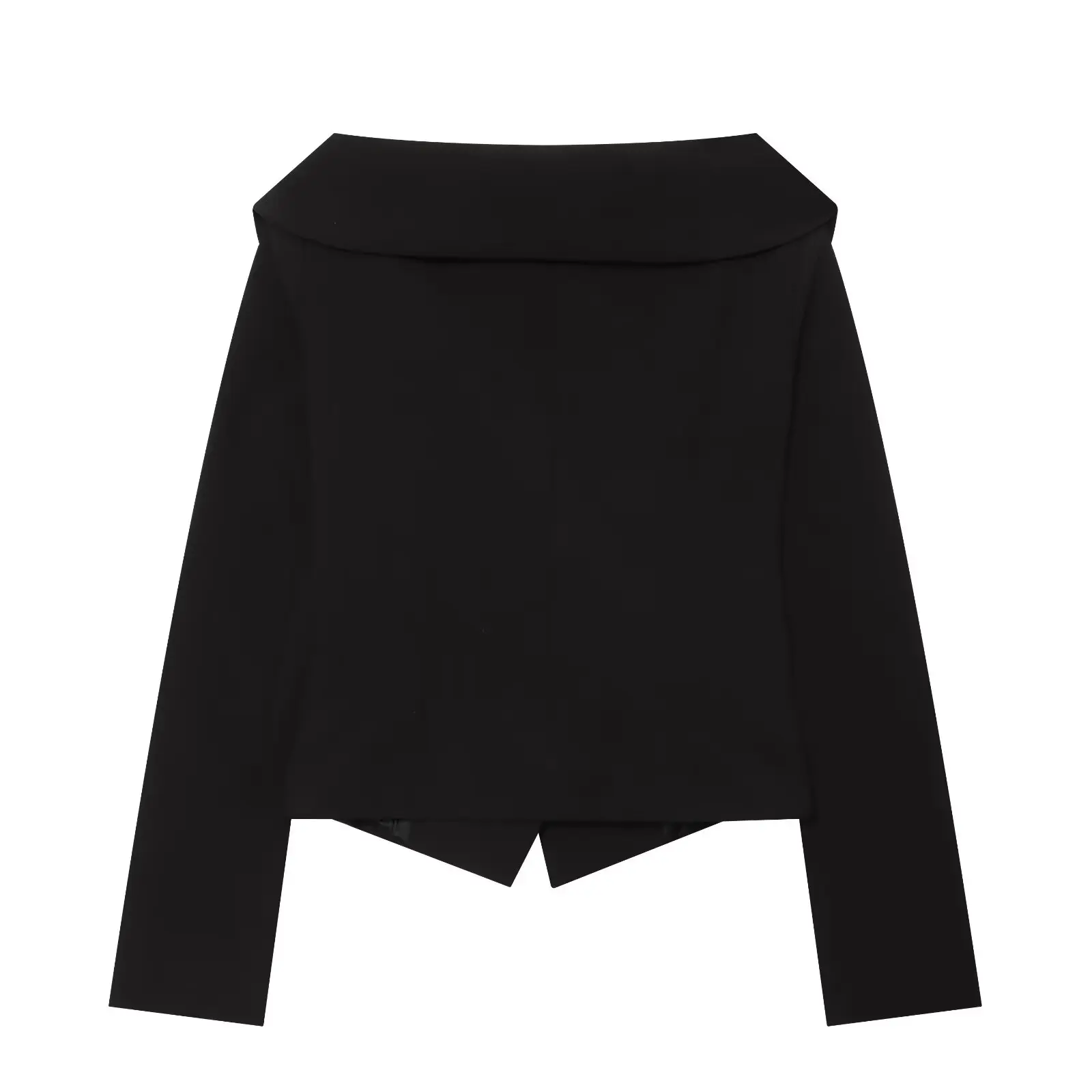 BSAY 2026 Neuer Eleganter Damen-Blazer in Schwarz mit Asymmetrischem Saum, Langen Ärmeln, Formelle Oberbekleidung, Minimalistischer Büroanzug-Jacke – Detail 3