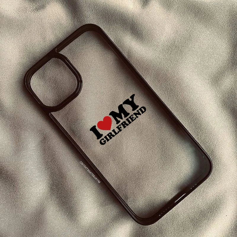 لطيف أنا أحب صديقي صديقتي زوجين قضية الهاتف آيفون 15 13 16 14 17 12Mini 11 Pro Max XS XR 7 8Plus واضح الغلاف الصلب