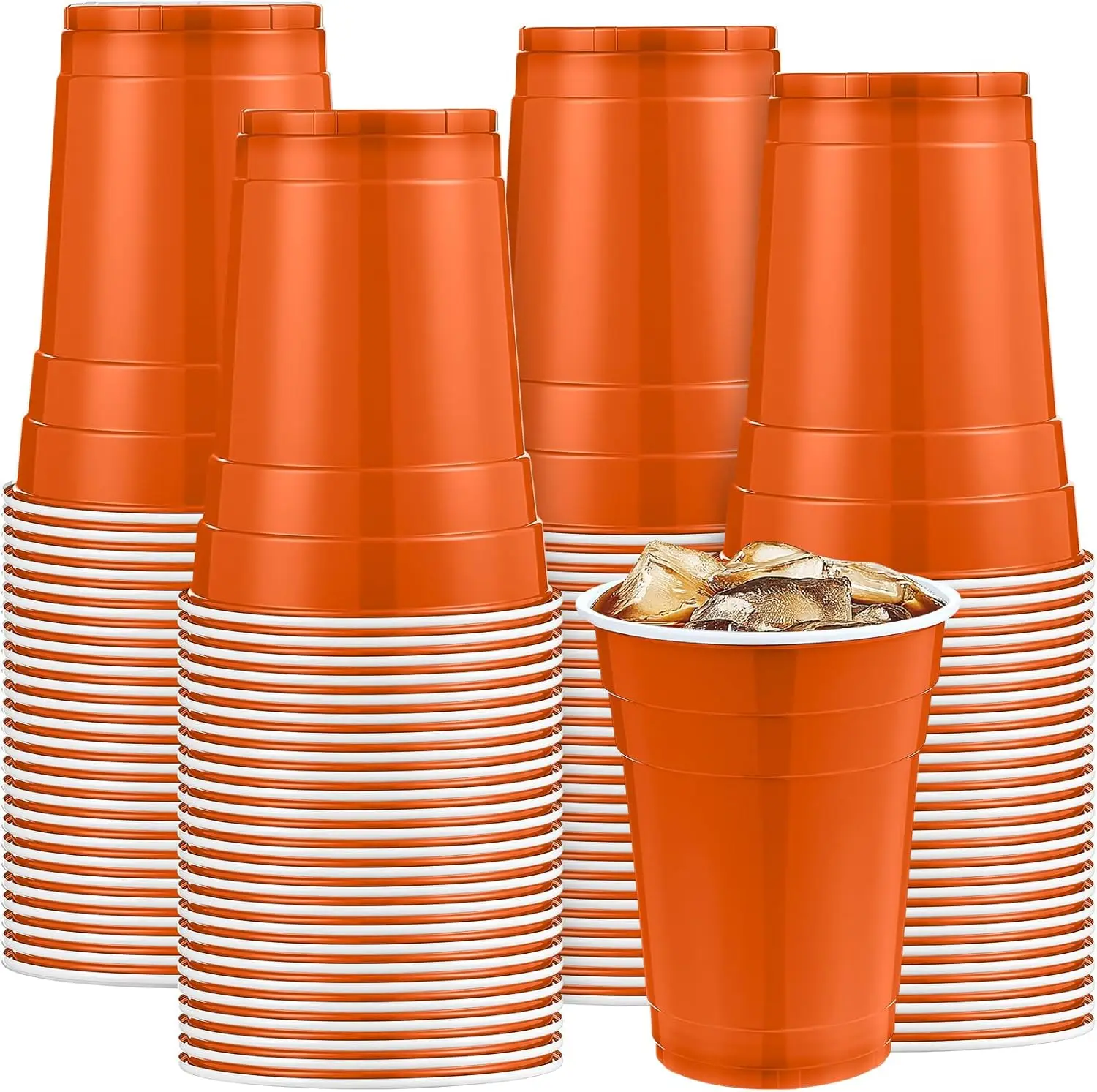 

Orange 200 Pack 16 oz Plastic Cups Bulk, Disposable Party Plastic Cup for St Patricks Mardi Gras Wedding Stackable Bever