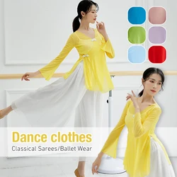 Chemise de danse classique pour fille, haut de style traditionnel chinois transparent sexy, robe en gaze, vêtements de performance élégants, nouveau