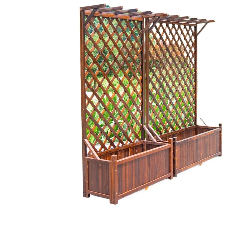 

Carbonized anti-corrosion wood flower box, outdoor balcony solid wood planting box