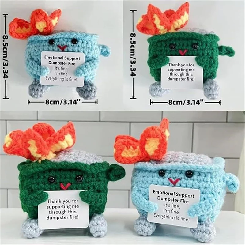 Emotional Support Dumpster Fire Positive Crochet Dumpster Fire Funny Plush Toy Crochet Trash Can Fire Stuffed Doll Chrismas Gift