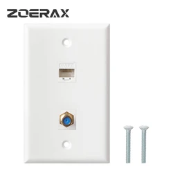 ZoeRax Ethernet Coax Wall Plat, 2-Port/3-Port Cat6 Keystone Jack Coupler and Gold Plated RG6 Keystone Jack Insert Wall Plate