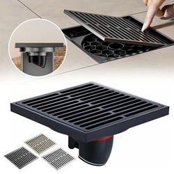 Shower Floor Drain Magnetic Square Floor Drain Strainer Stainless Steel Large Displacement Sink Water Drain Filter For Bathroom