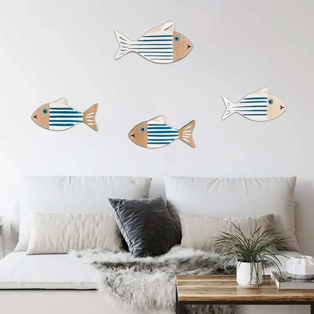 

Rustic Wood Fish Art 4 Pcs Rustic Wood Fish Wall Art Set Nautical Coastal Beach Decor Ocean-themed Wooden Fish for Home