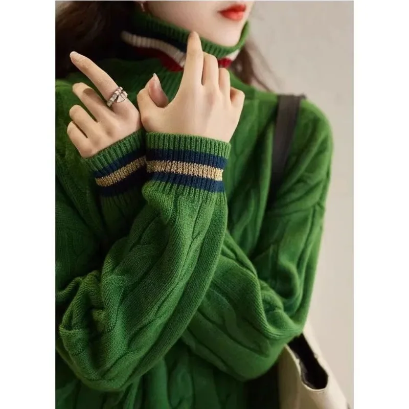 

Stitched Contrasting Color Sweaters Temperamental Autumn Winter New Thickened Fashion Bottoming Tops