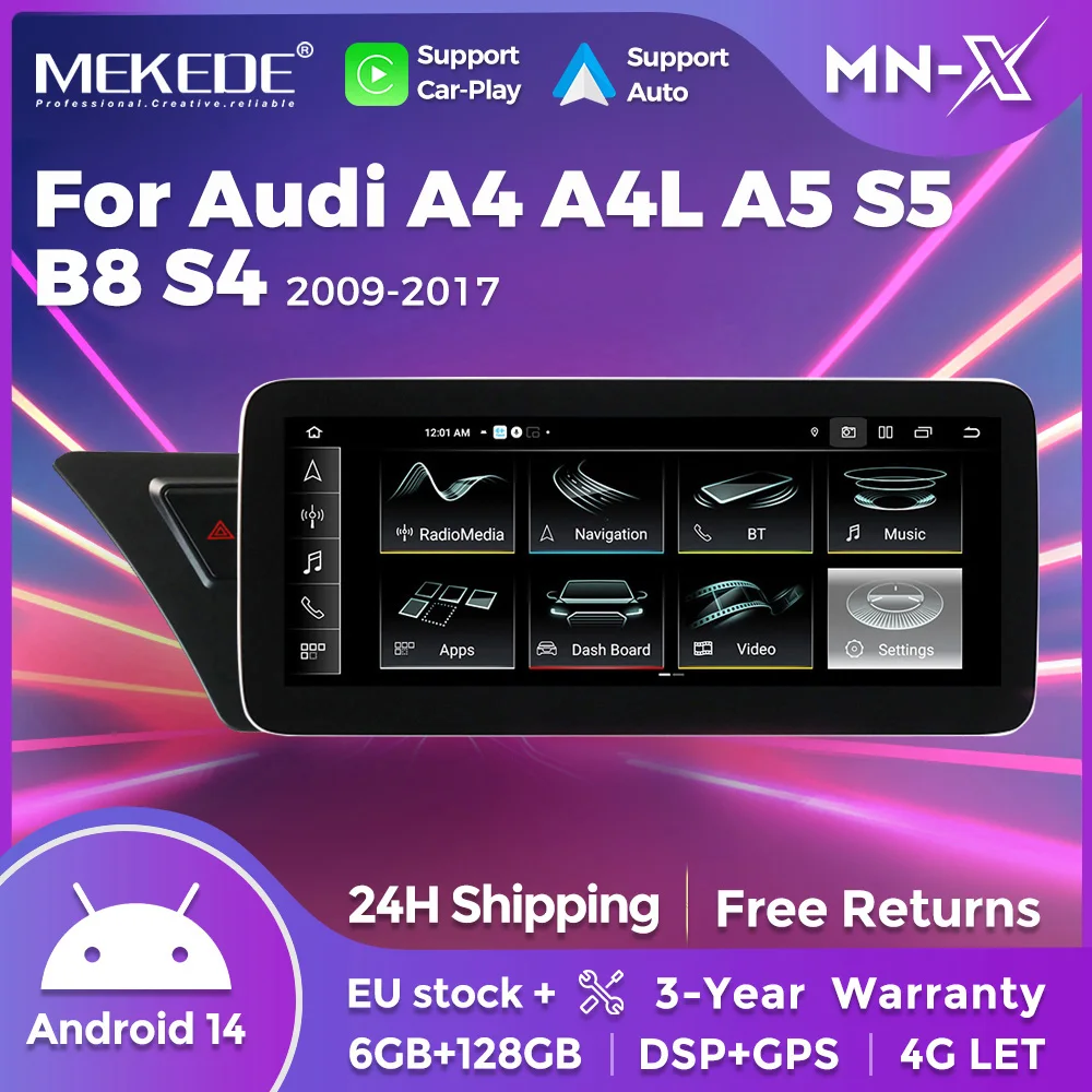 MEKEDE 10,25 Zoll Drahtlose Carplay Android Auto Auto Radio Für Audi A4 S4 A5 S5 2009-2016 Android 14 multimedia-Player GPS 4G LTE