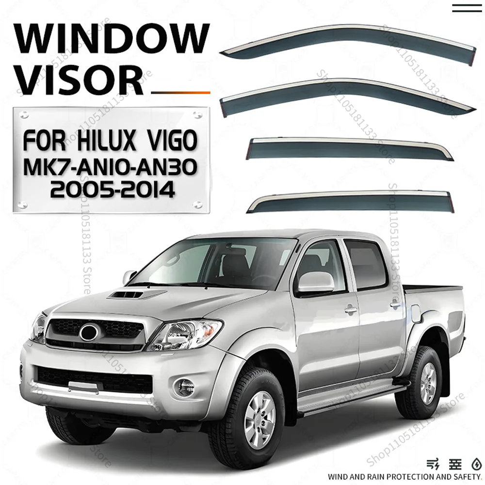 Chrome Strips Rain Guards for TOYOTA Hilux VIGO 7TH 2004-2014 Window Visor Wind Deflectors Door Visor Vent Shades Ventvisor