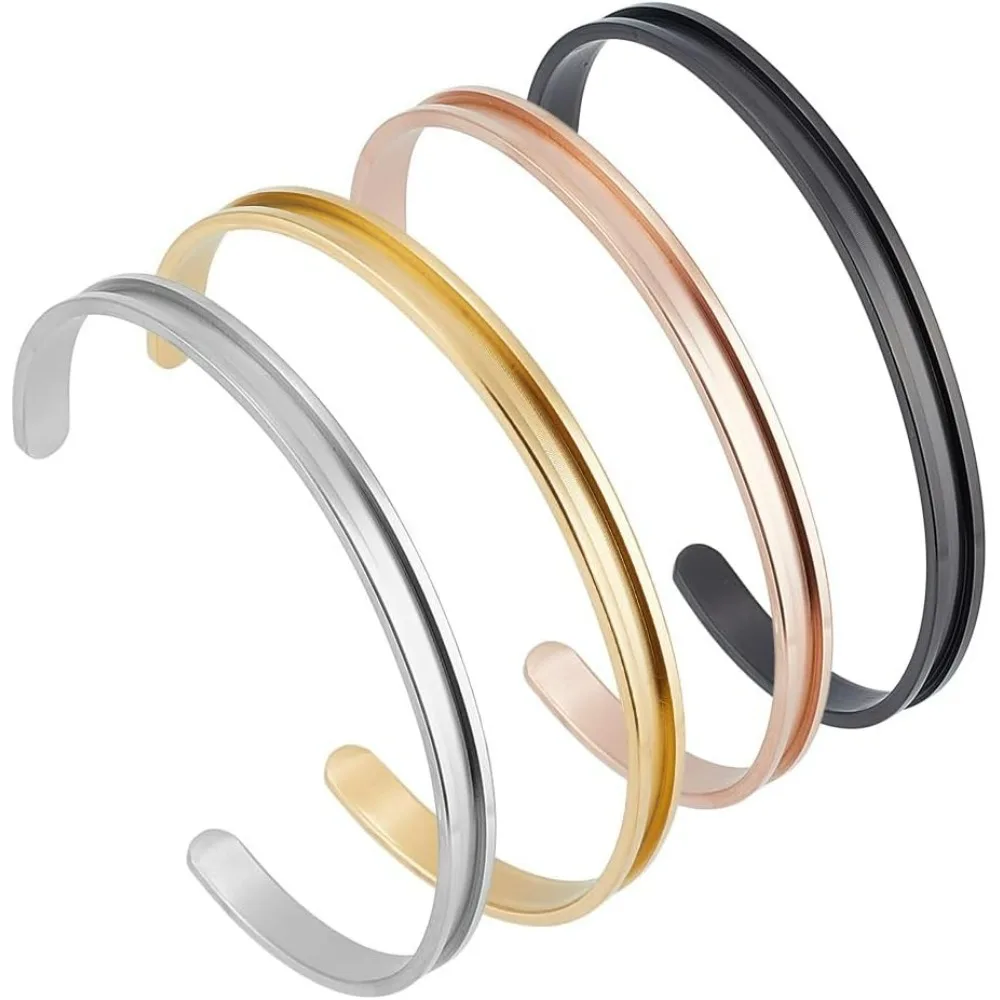 

4Pcs 4 Colors C-Shaped Blank Cuff Bangles Sets Stainless Steel Grooved Cuff Bangles Open Blank Bracelet Hair Tie making kit