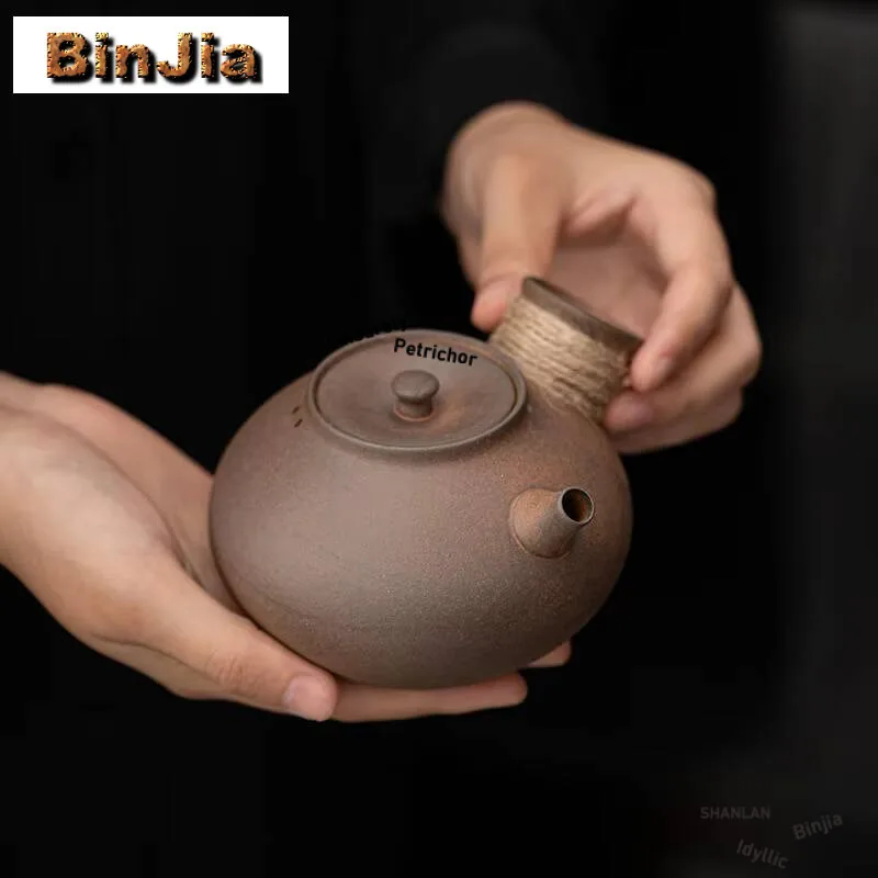Retro Rough Pottery Thumb Side Handle Pot Outdoor Warmer Stove Alcohol Carbon Furnace Dry Burning Boiling Water Kettle Teaset