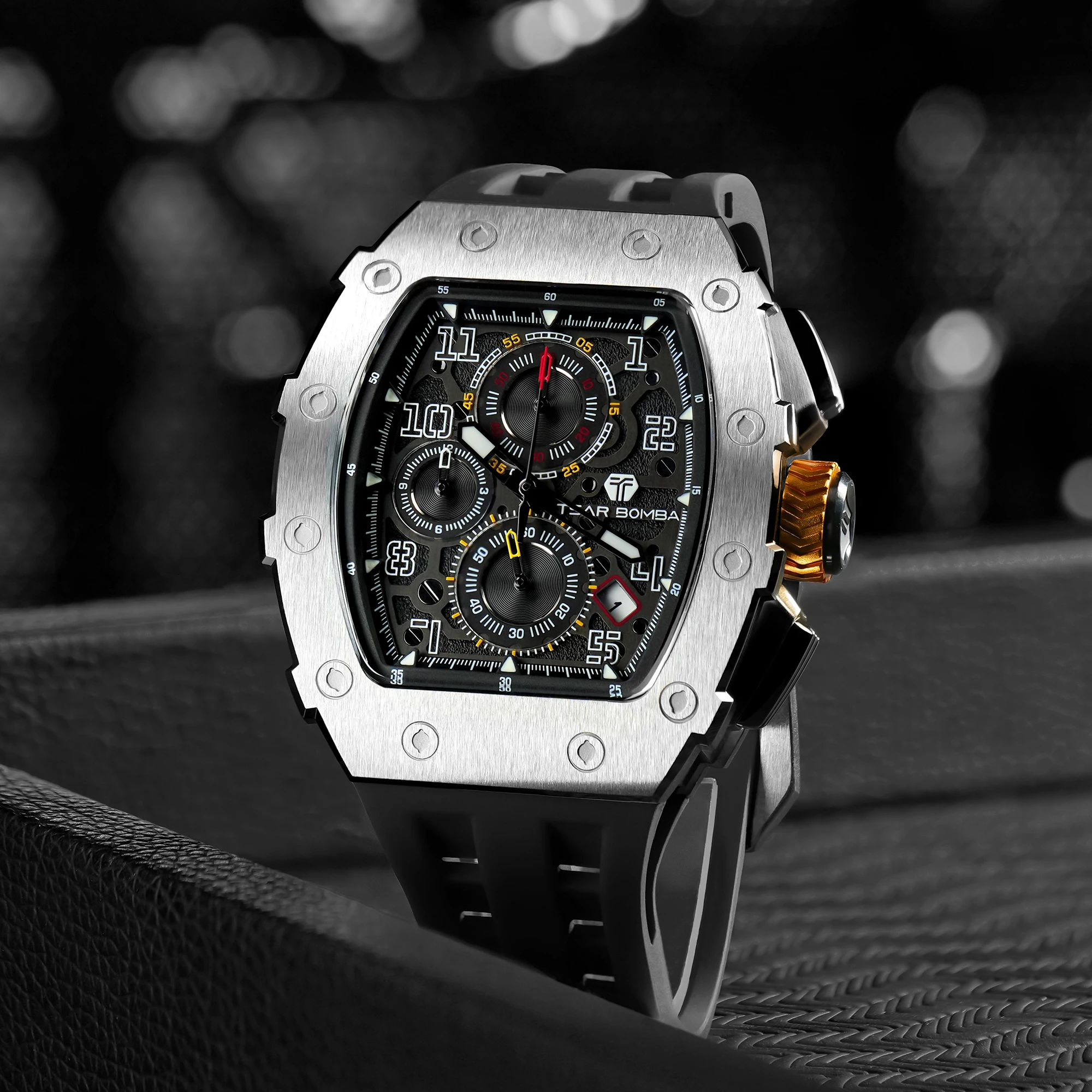 

Мужские кварцевые часы TSAR BOMBA Luxury Tonneau с японским механизмом, корпус из нержавеющей стали, элегантные наручные часы для делового стиля