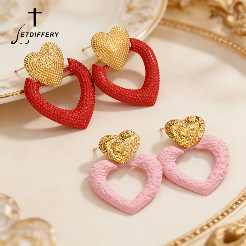 

Letdiffery Fashion Heart Drop Earrings For Women Stainless Steel Red Pink Love Pendant Dangle Studs Valentine's Day Jewelry Gift