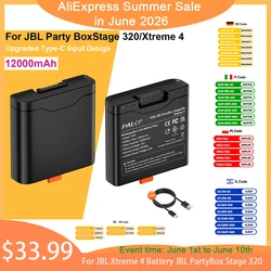 PALO 12000mAh High capacity For JBL Xtreme 4 Battery JBL PartyBox Stage 320 Spare Battery with TYPE-C input For Portable Speaker