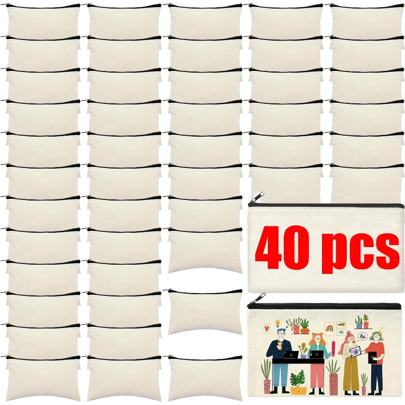 Bolsas de lona en blanco con cremallera para manualidades, estuche para lápices escolares, bolsa de maquillaje de lona, bolsa de regalo hecha a mano