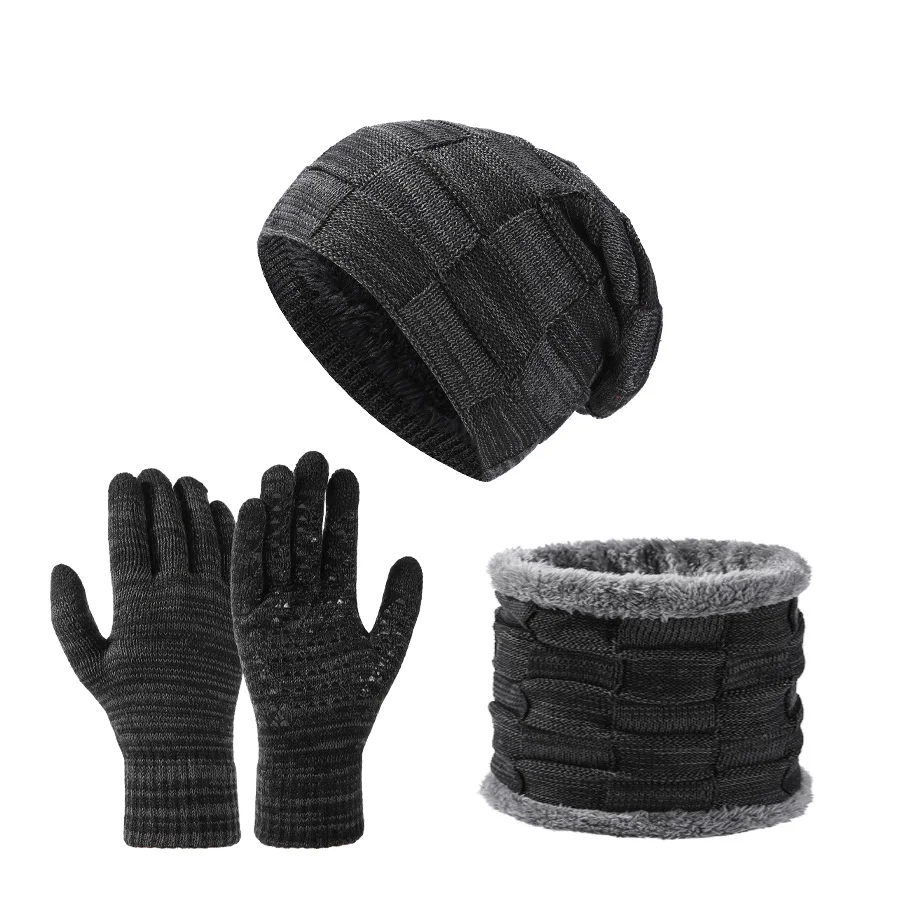 

Autumn Winter Unisex Warm & Soft Winter Fleece-lined Knitted Hat,Scarves And Touch Screen Gloves 3-Piece Set