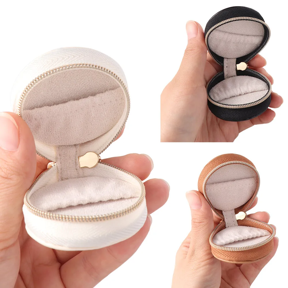 Mini Portable Jewelry Storage Bag Necklace Ring Earring Organizer Storage Case With Keychain Round Minimalist Jewelry Box Women